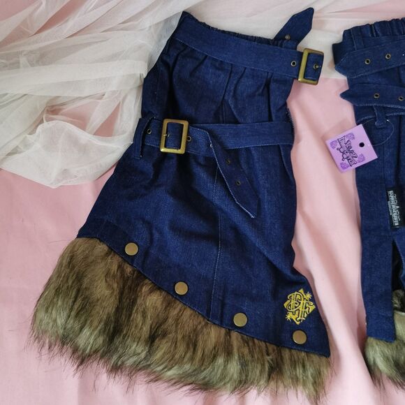Vintage Y2K Denim Leg Warmers with Faux Fur Trim Rare Harajuku Kawaii Streetwear - Picture 11 of 12